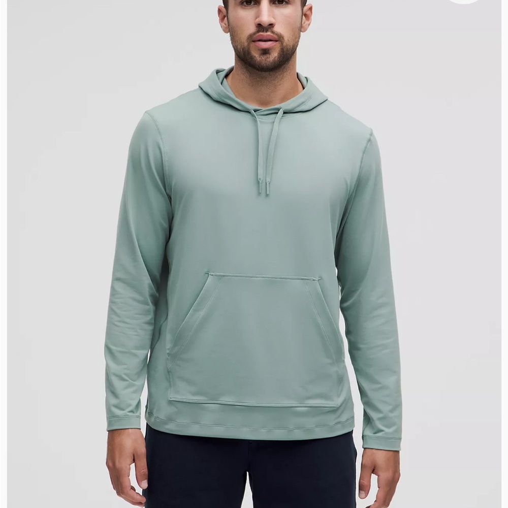 Soft jersey pullover hoodie in crater blue